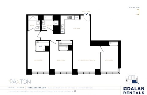 The Paxton Line J Floorplan 3 bed 2 bath at The Paxton, Brooklyn, NY 11201